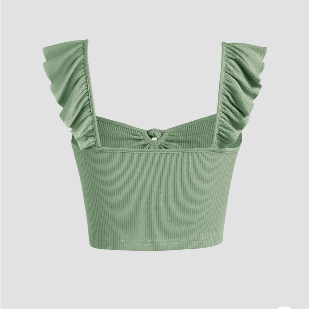 Green Ruffle Strap Crop Top - Picture 2 of 4